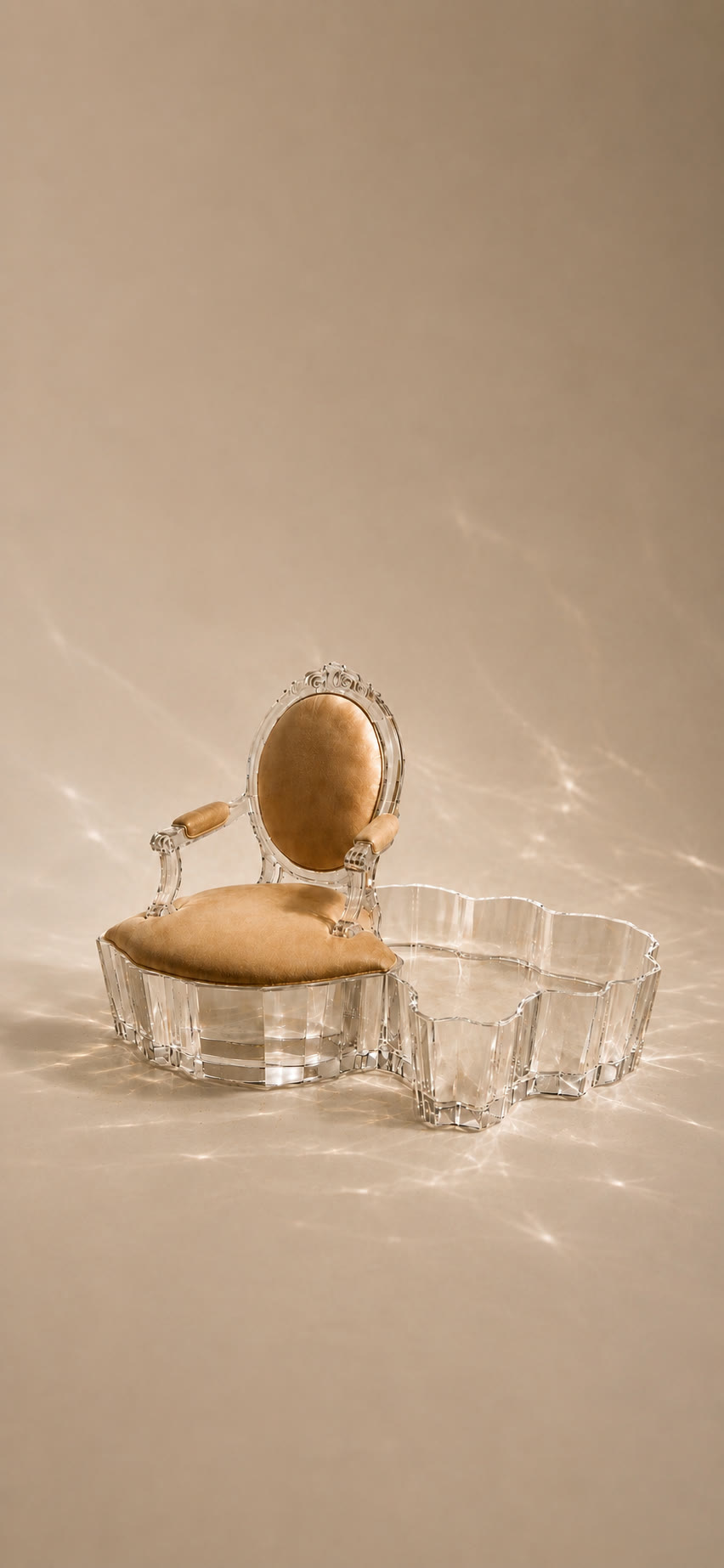 Transparent acrylic chair in caustic light