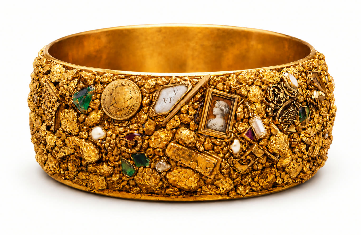 Gold nugget bangle set with keepsakes